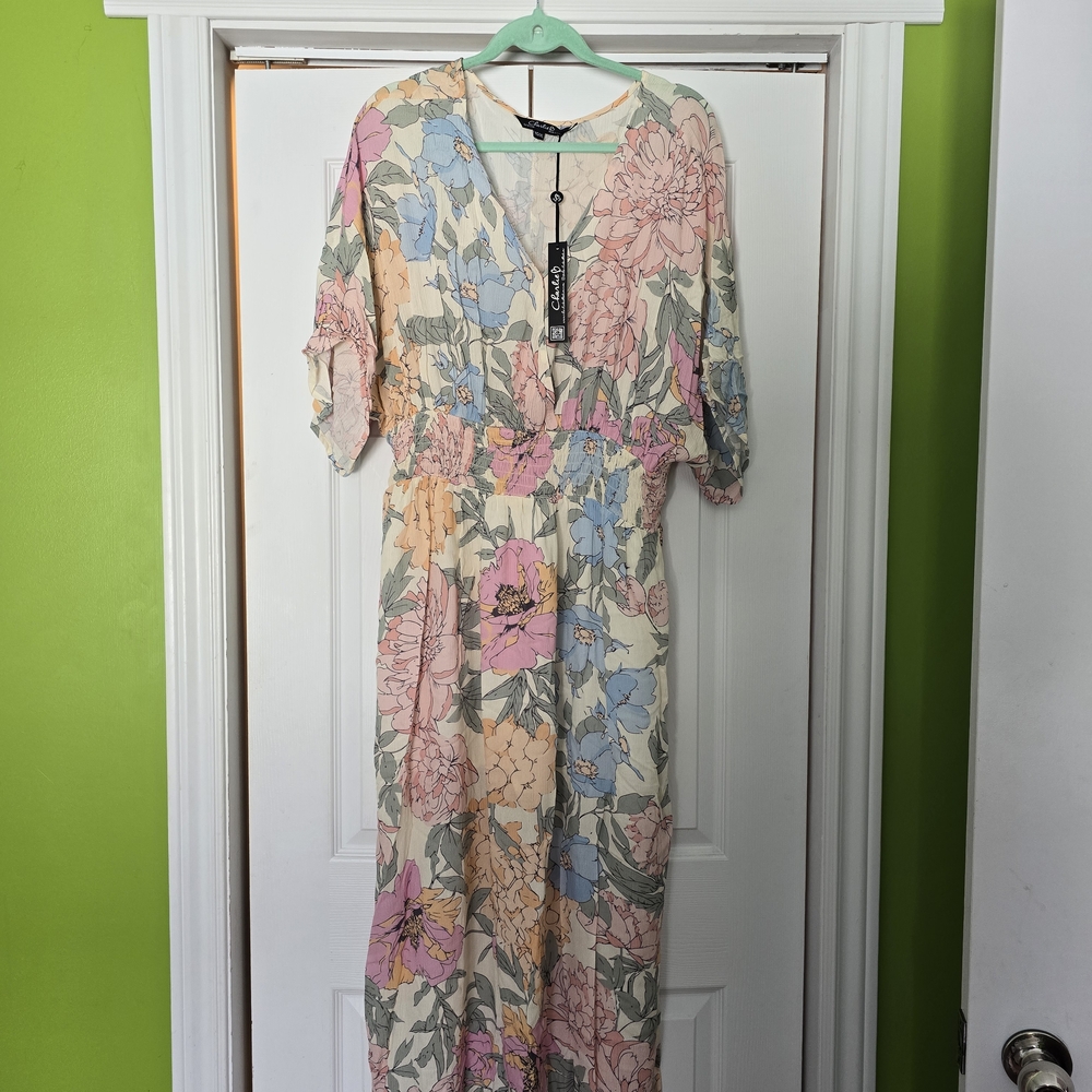 Charlies Pastel Floral Maxi Dress - Cream, Pink, Blue, Peach